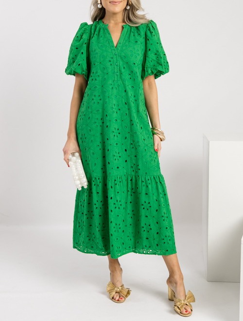 V-neck Cutout Bubble Sleeve Dress