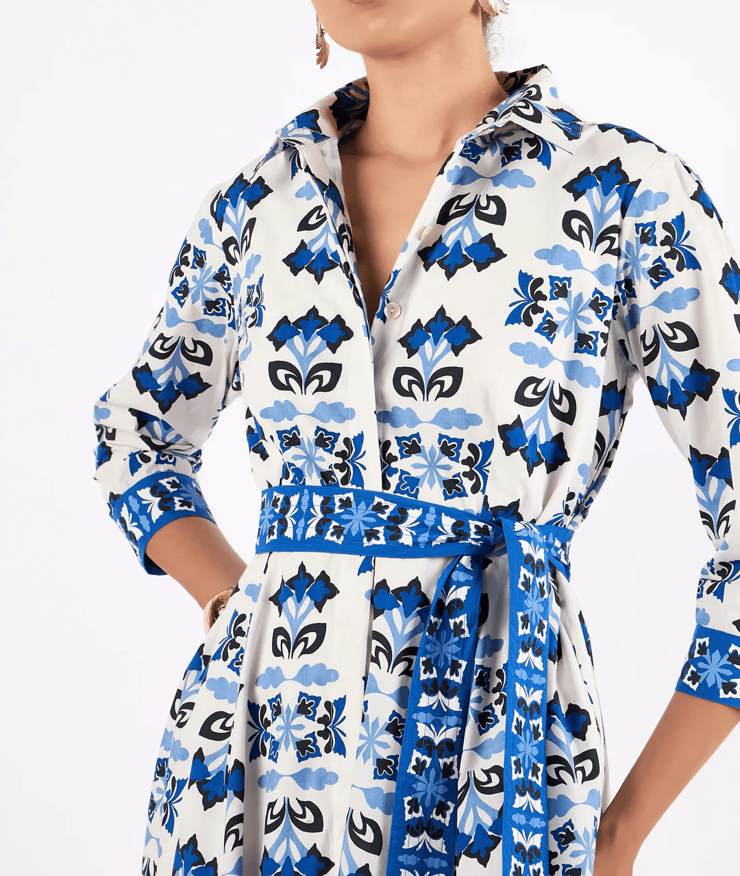 Fashion Blue Printed Waistless Dress