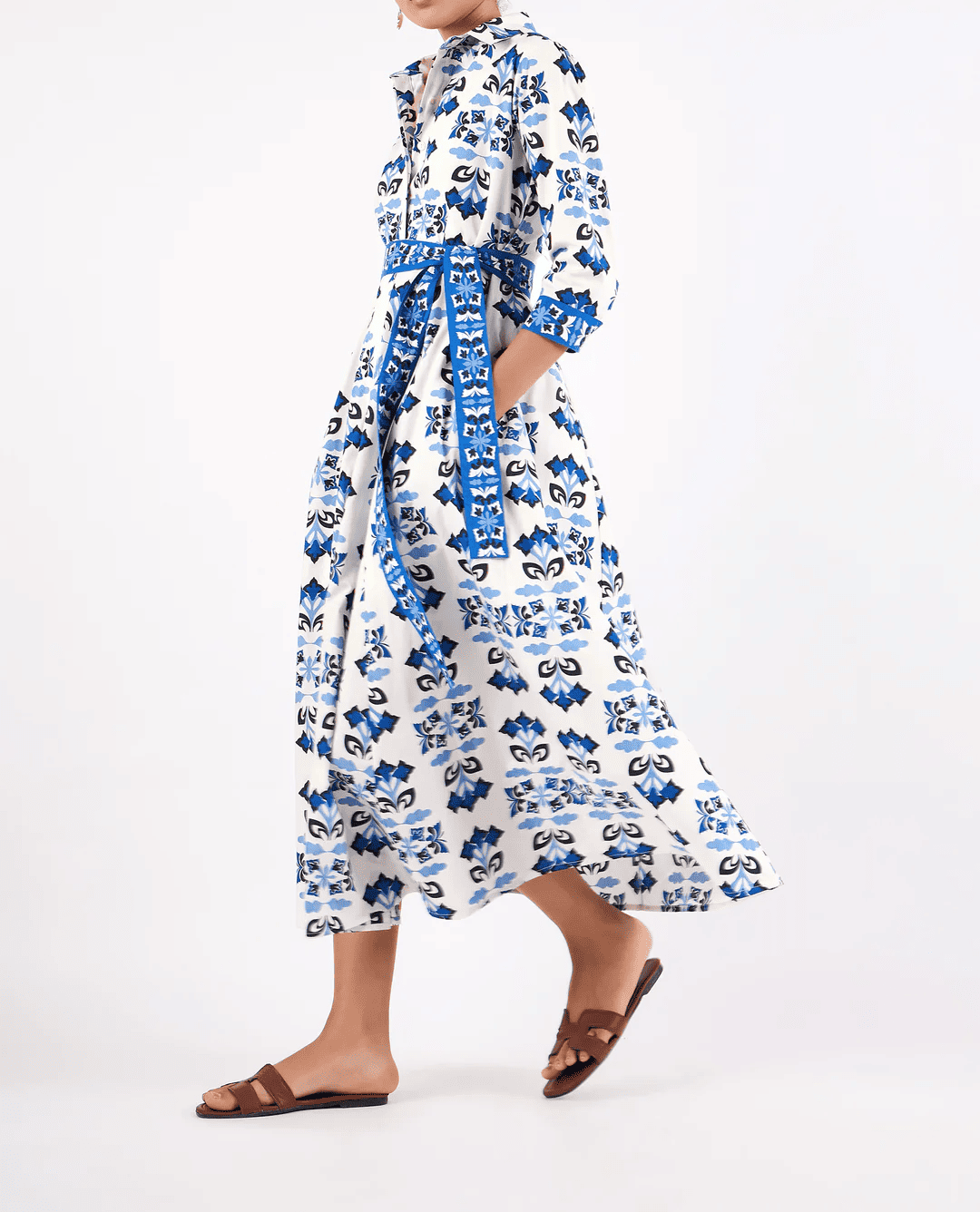 Fashion Blue Printed Waistless Dress