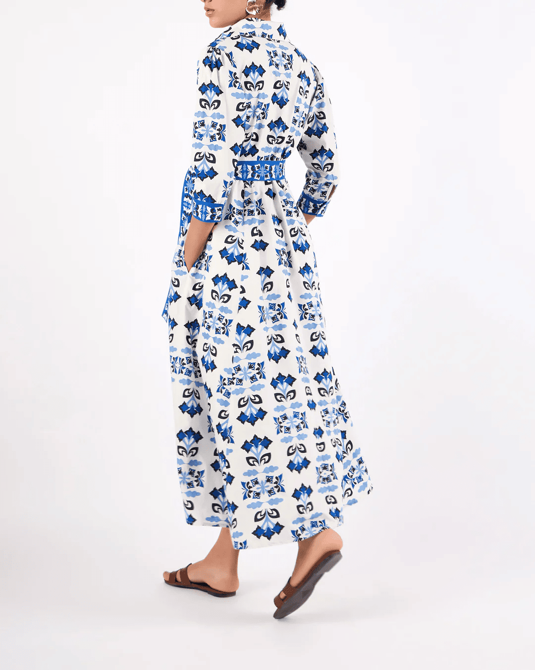 Fashion Blue Printed Waistless Dress