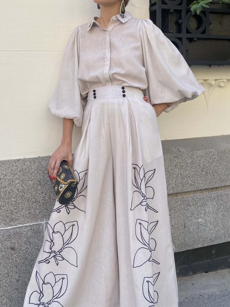 Fashion Printed Wide Leg Two Pieces Set