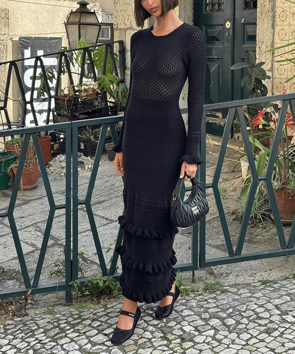 Ruffle Tight Knit Dress
