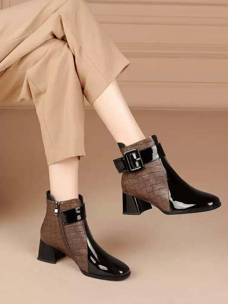 Women's boots thick heel square head England style
