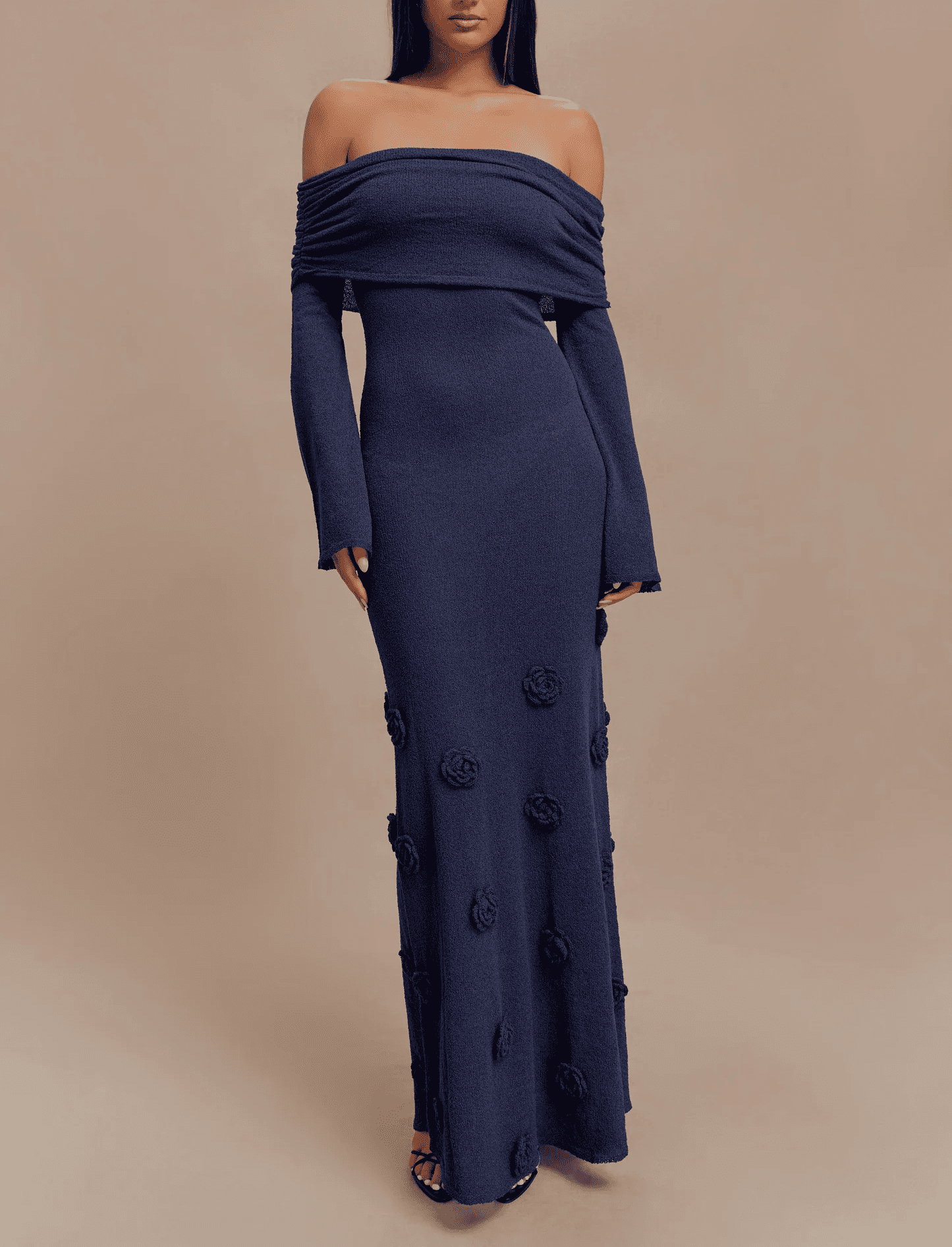 Off Shoulder Knit Rose Dress