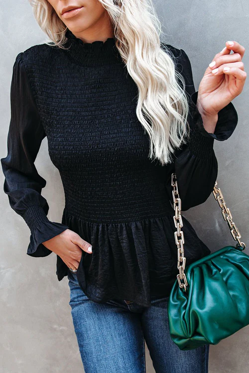 High Neck Pleated Chiffon Top