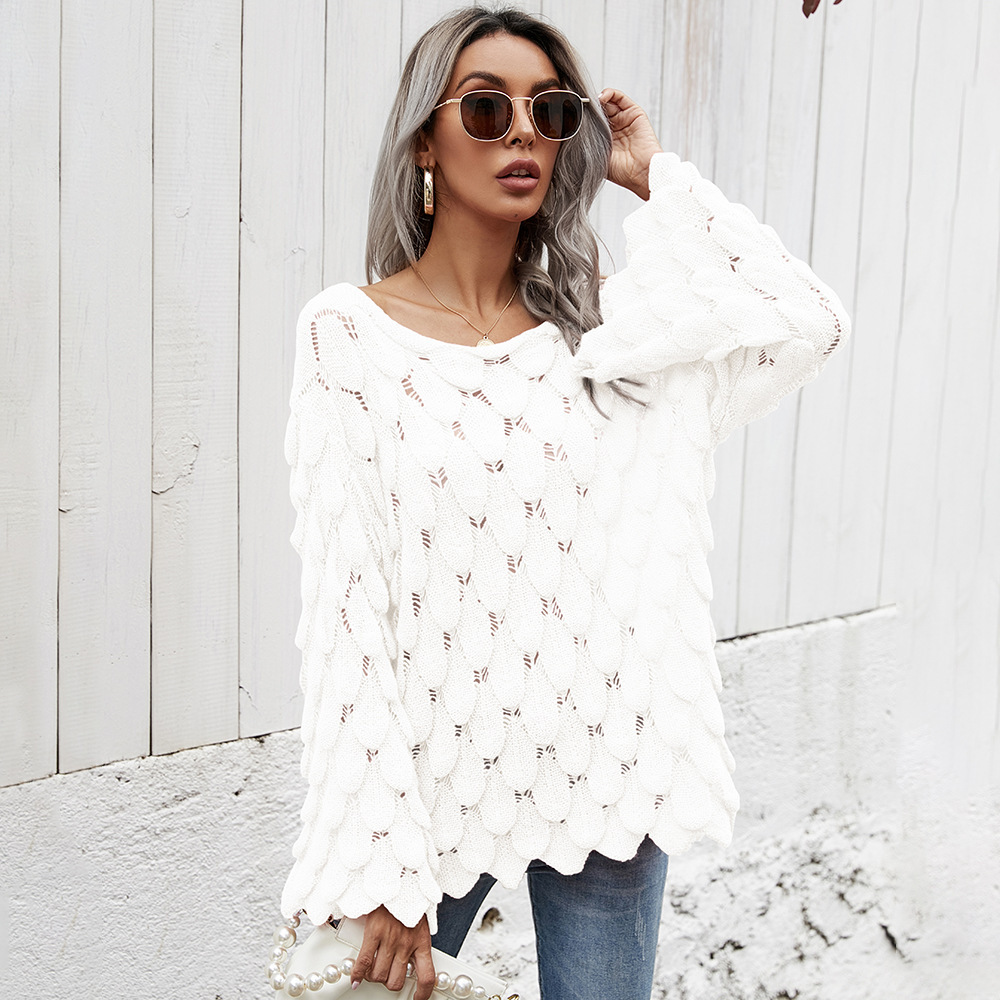 Cutout Flared Sleeve Knit Crew Neck Sweater