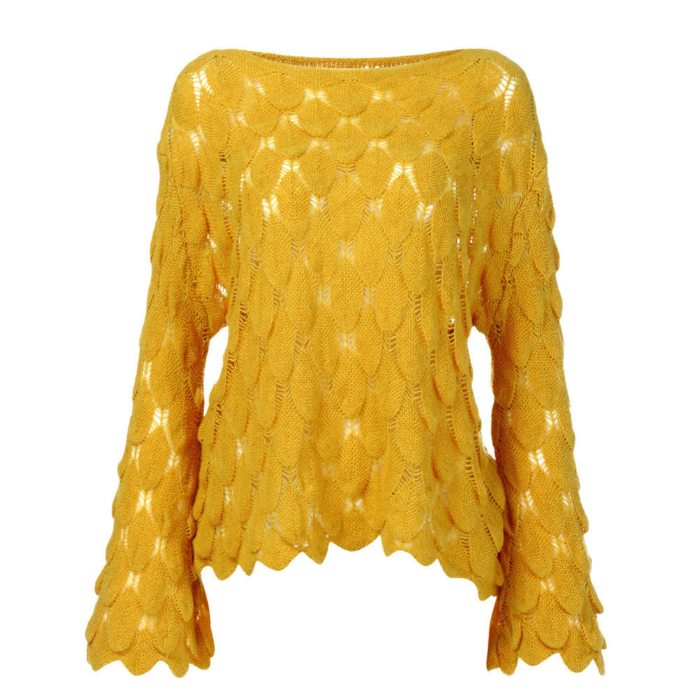 Cutout Flared Sleeve Knit Crew Neck Sweater