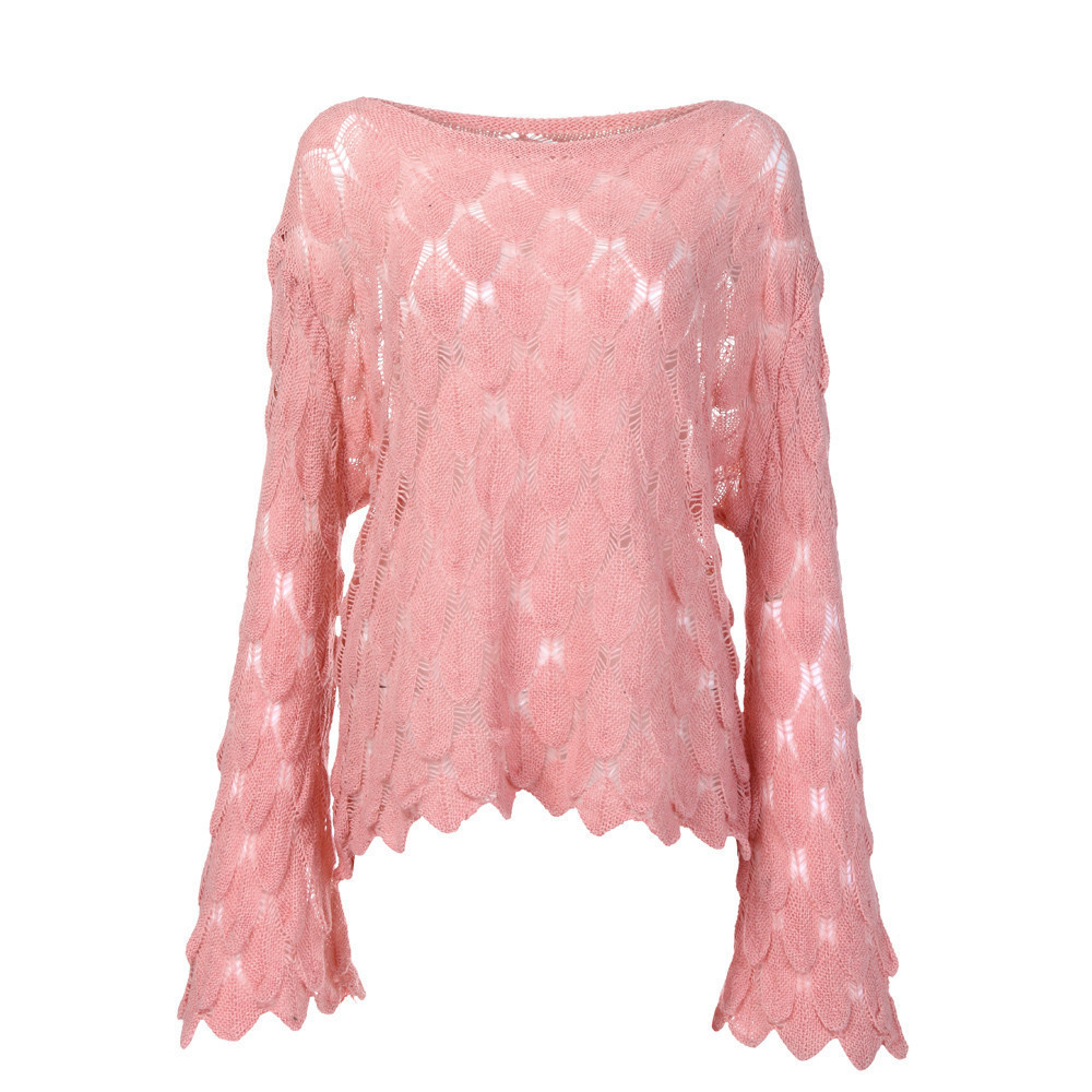 Cutout Flared Sleeve Knit Crew Neck Sweater