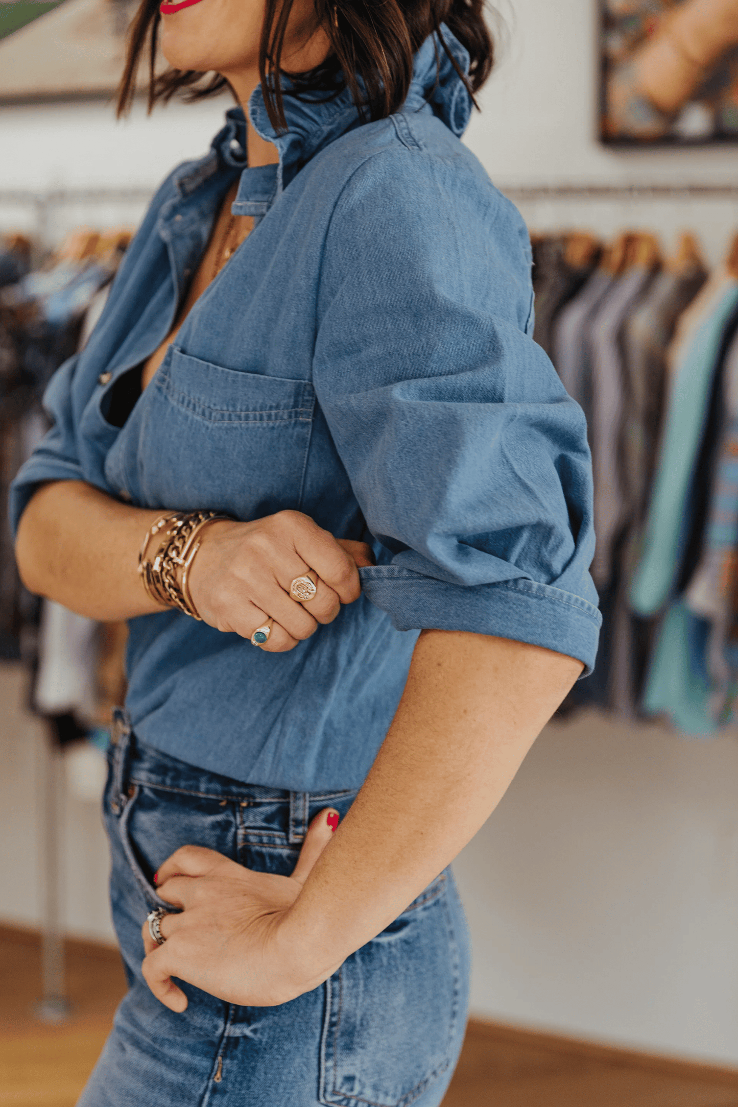 Lace Collar Denim Shirt