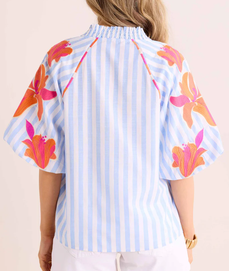 Striped Printed Bubble Sleeve Top