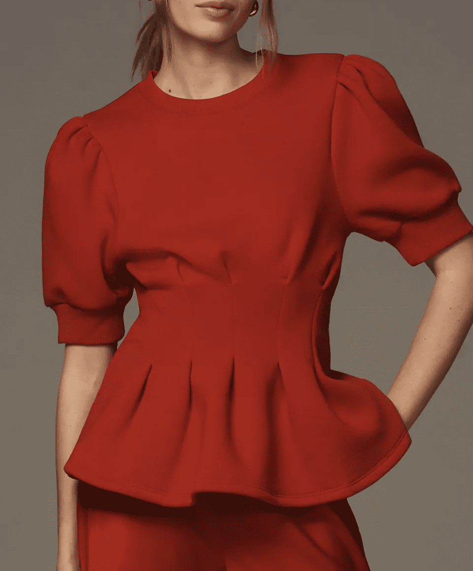 Maeve Puff-Sleeve Pleated-Waist Peplum Top