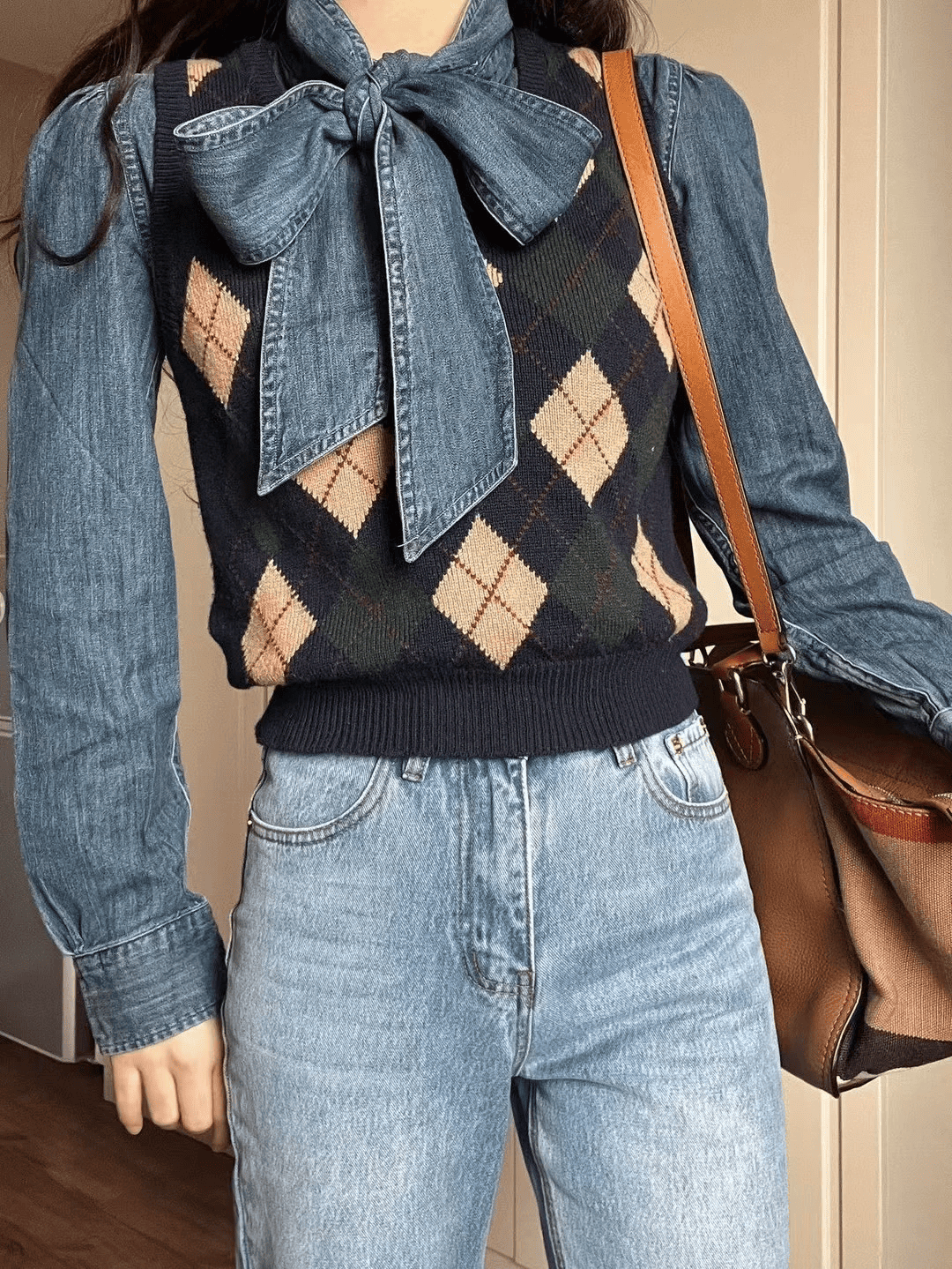 Bowtie Tie Denim Shirt