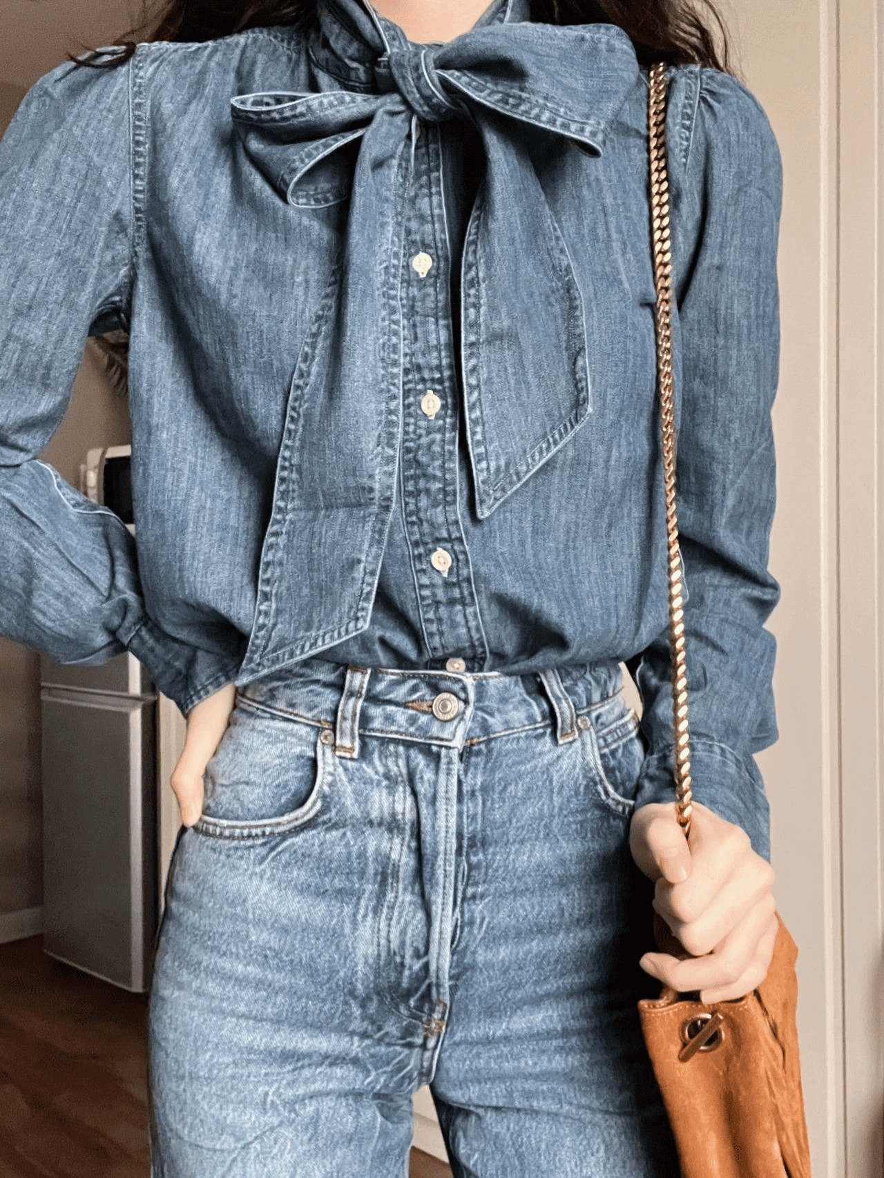Bowtie Tie Denim Shirt