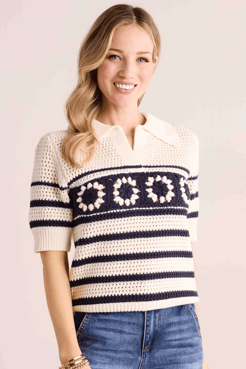 Spring Floral Knit Cutout Sweater