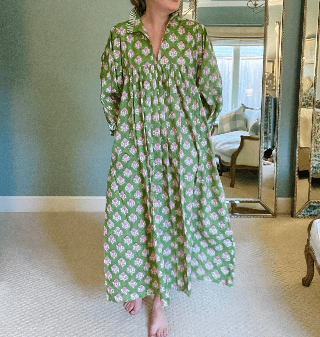 Newest Cotton Block Print Maxi Dress