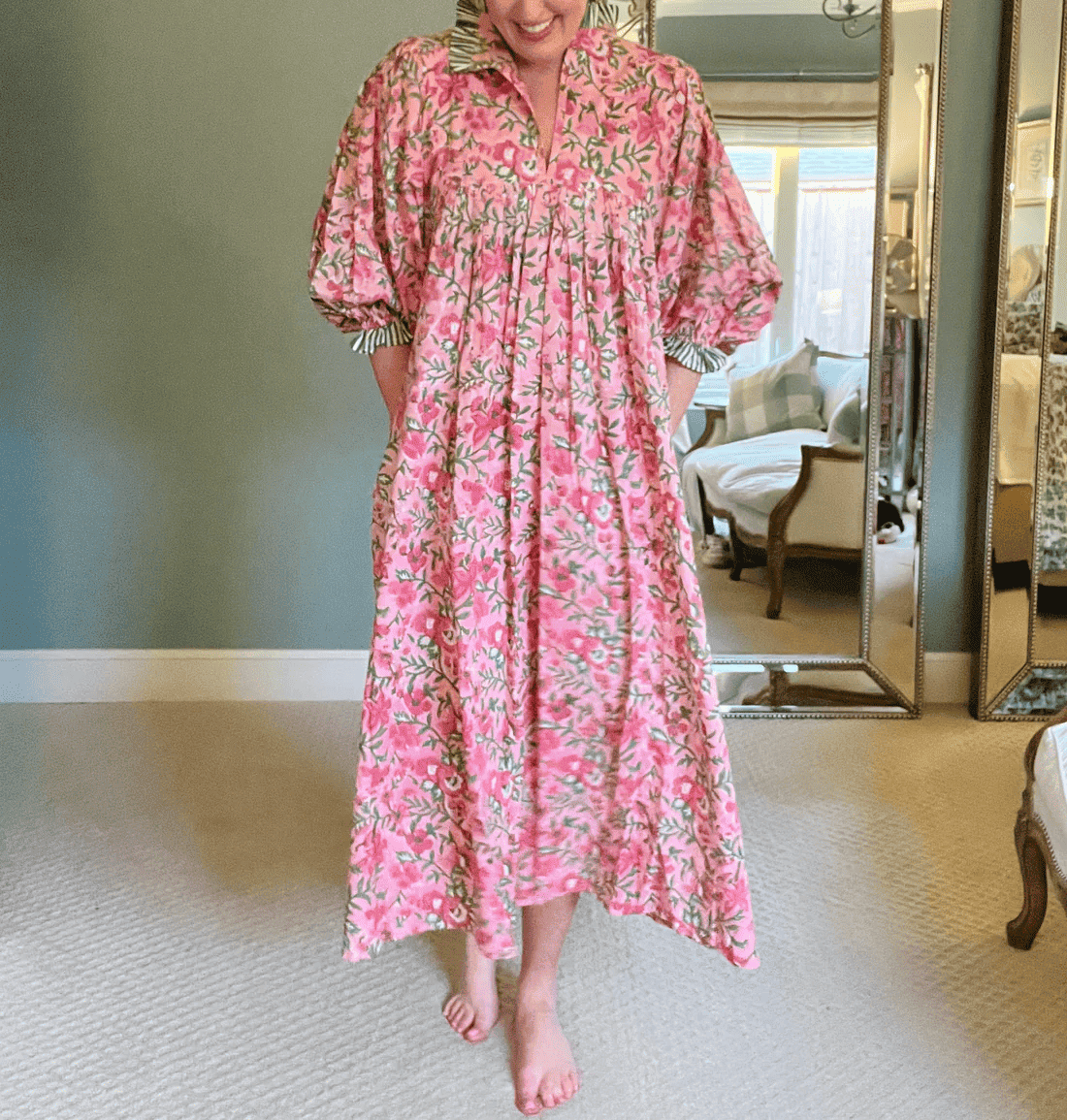 Newest Cotton Block Print Maxi Dress