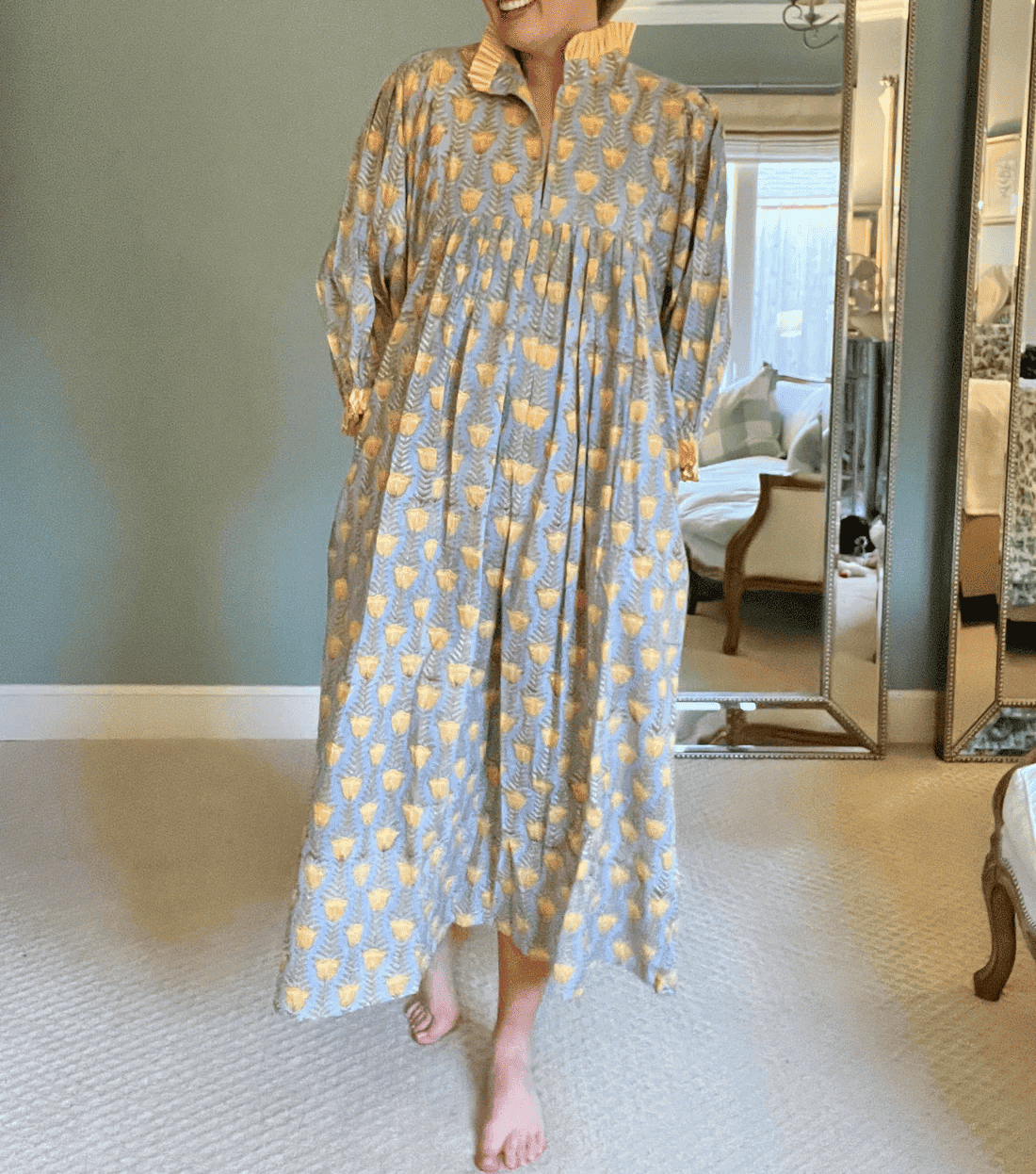 Newest Cotton Block Print Maxi Dress