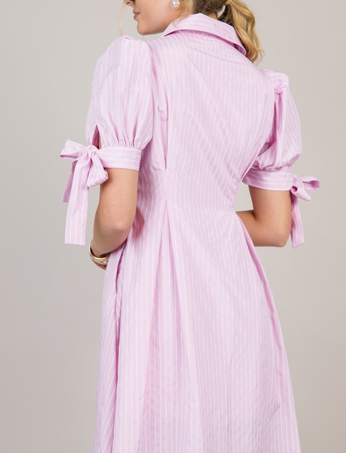 Bow Sleeve Pinstripe Midi Dress