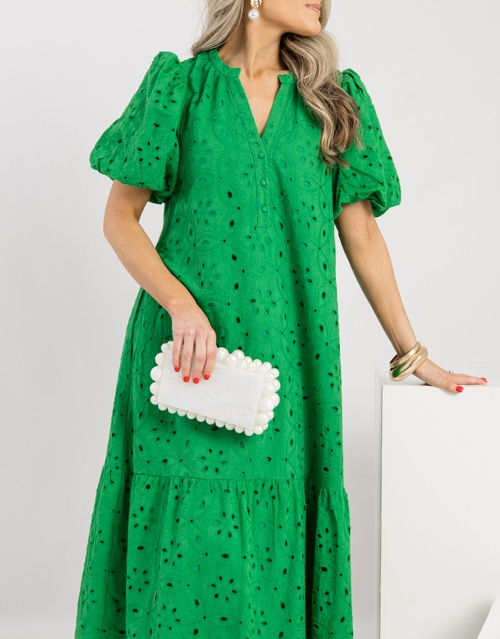 V-neck Cutout Bubble Sleeve Dress