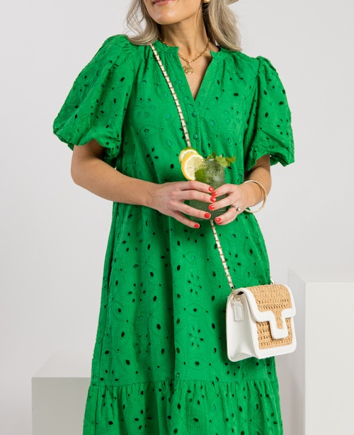 V-neck Cutout Bubble Sleeve Dress