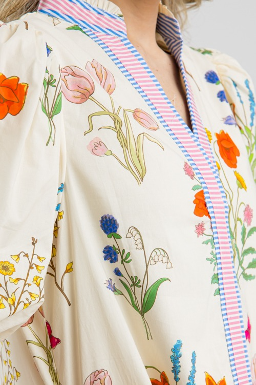 Simple Printed Bubble Sleeve Dress