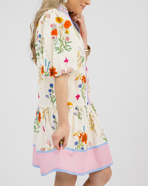 Simple Printed Bubble Sleeve Dress