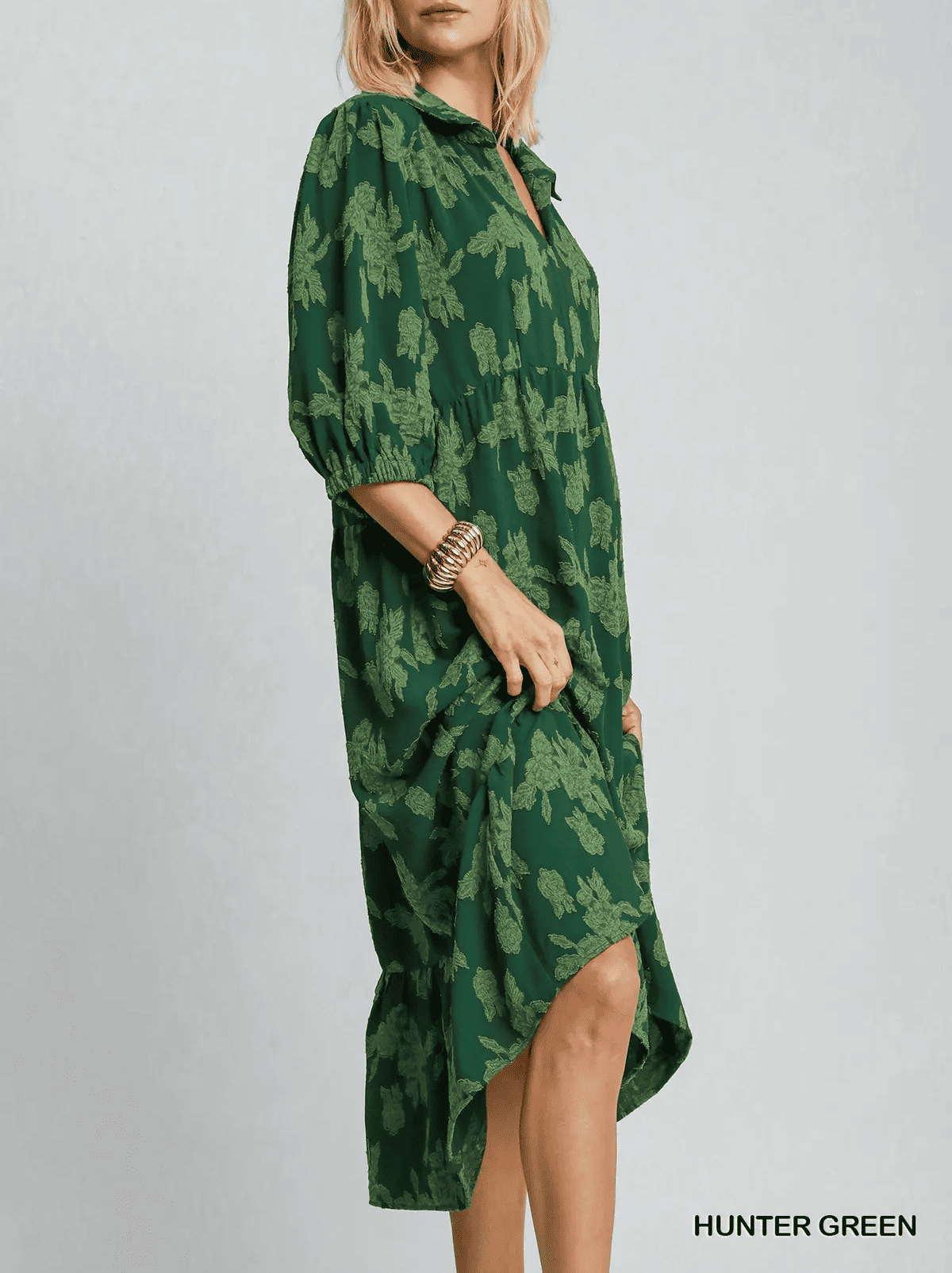 Green Floral Burnout Midi Dress