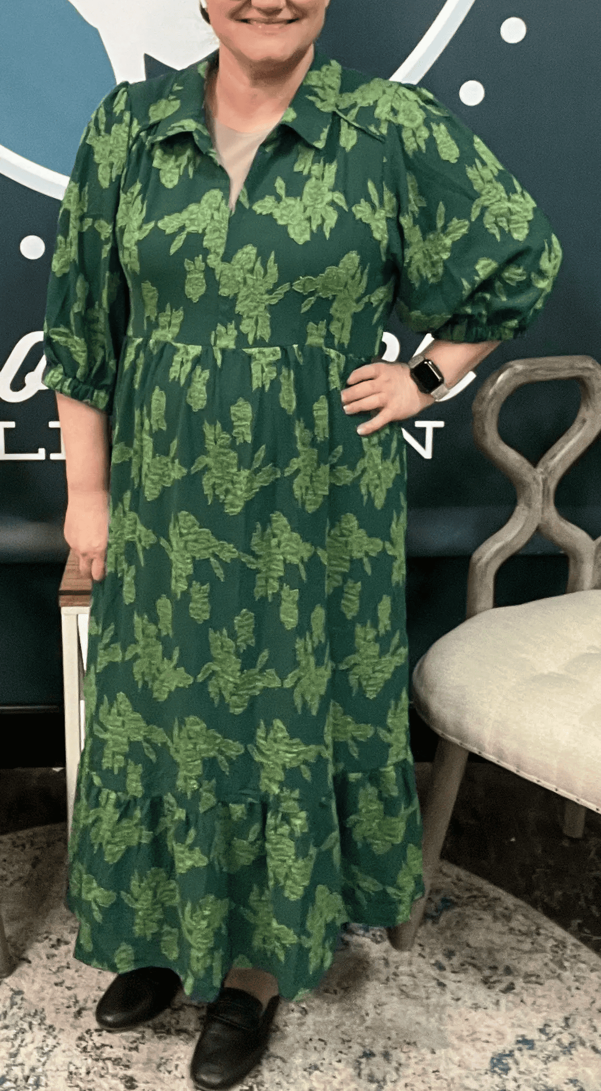 Green Floral Burnout Midi Dress