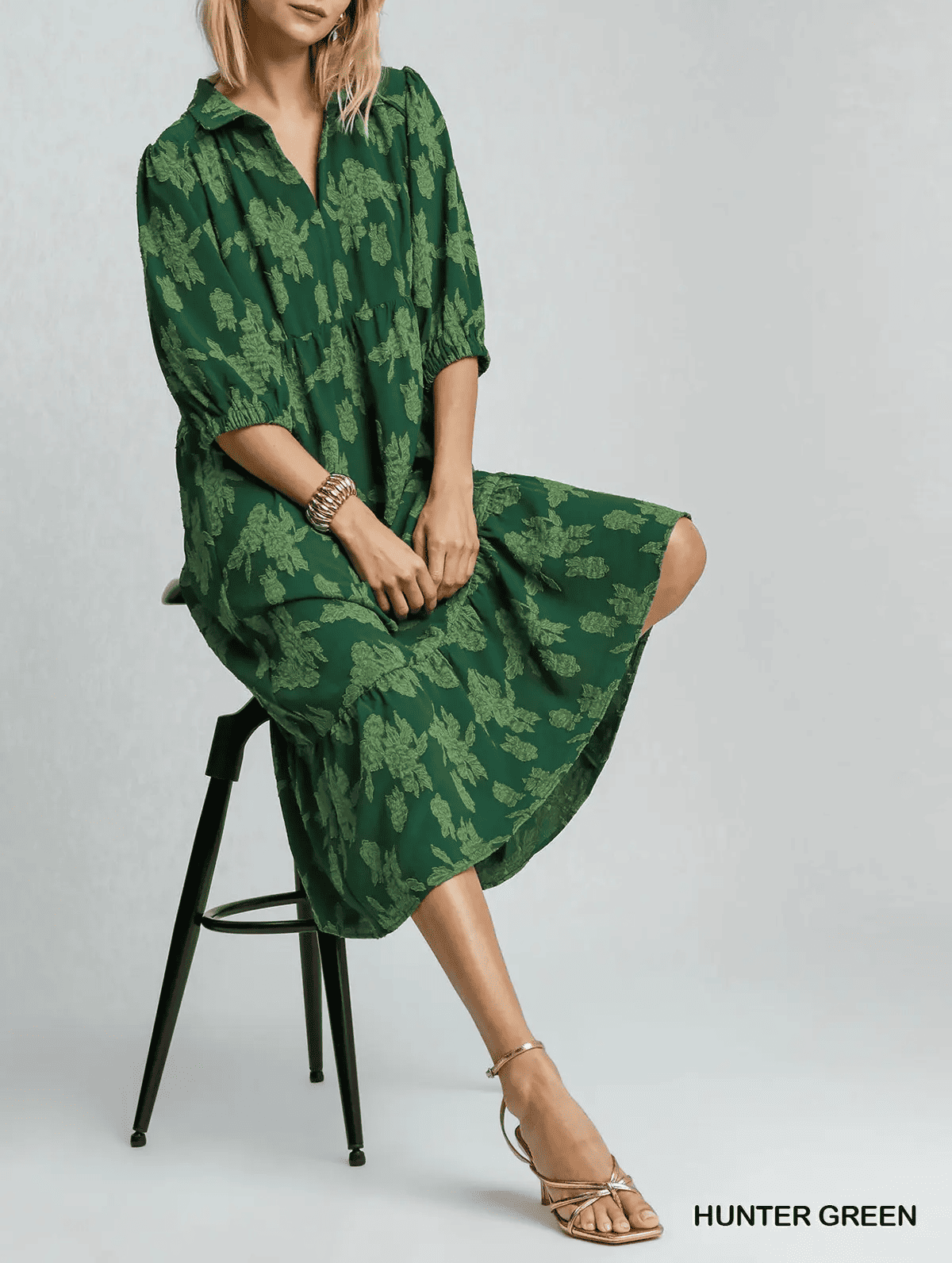 Green Floral Burnout Midi Dress