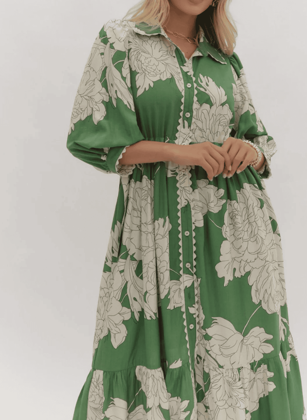 V Neck Green Ivy Dress
