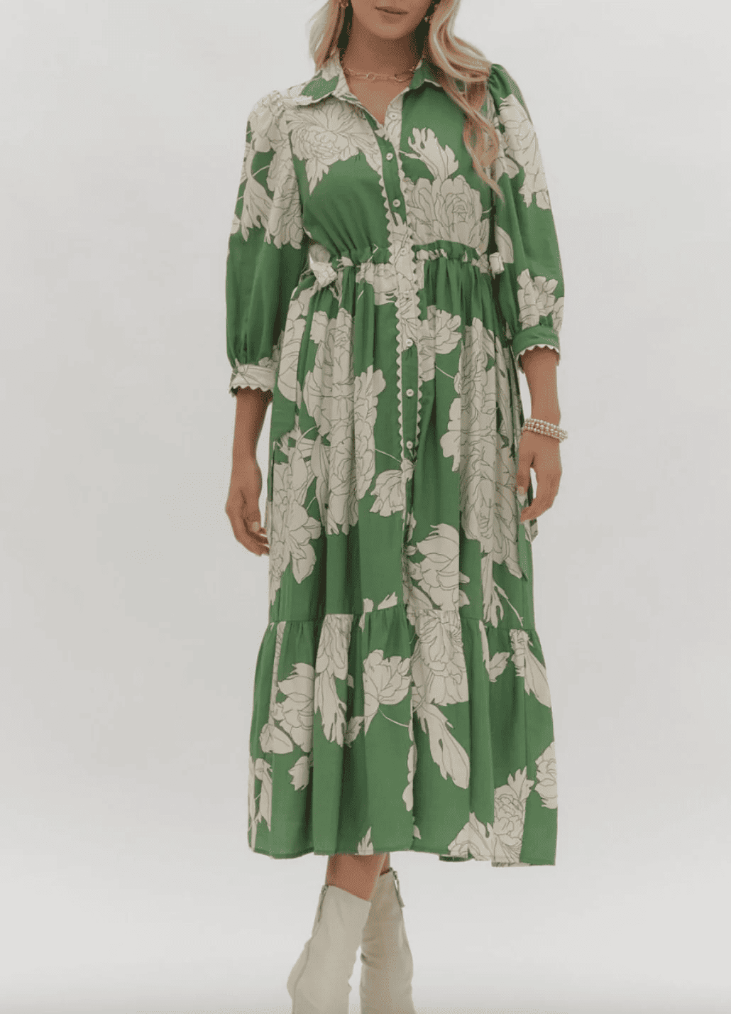 V Neck Green Ivy Dress