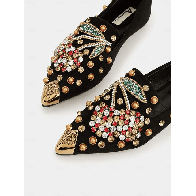 Kersen Strass Punt Toe Flats