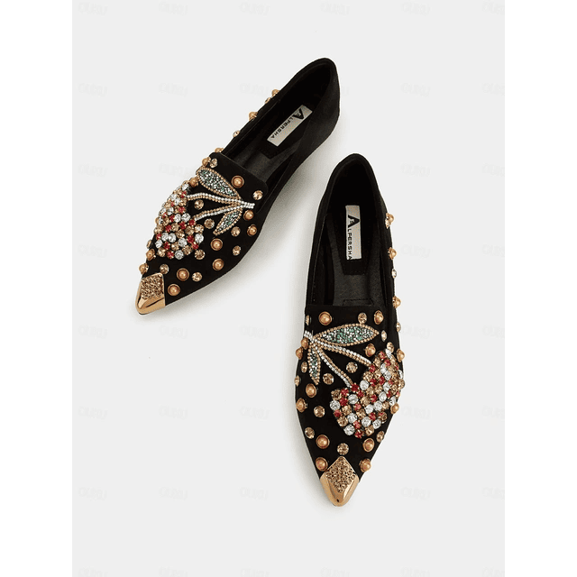 Kersen Strass Punt Toe Flats