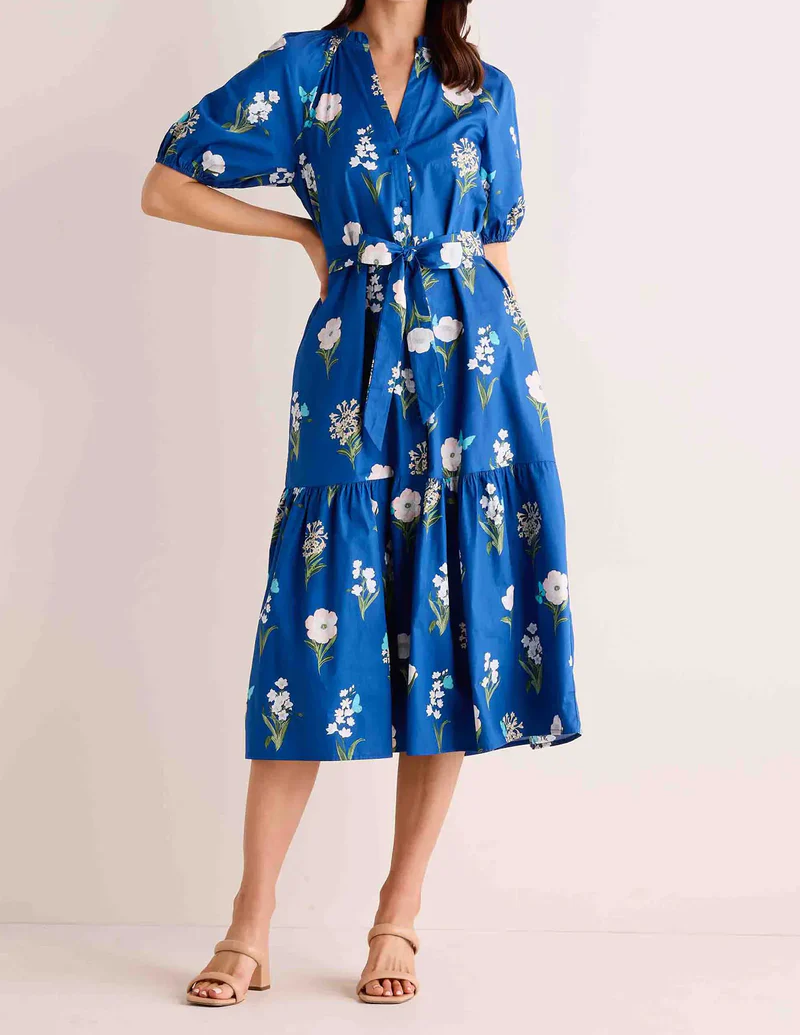 Floral Pattern V-Neck Midi Dress