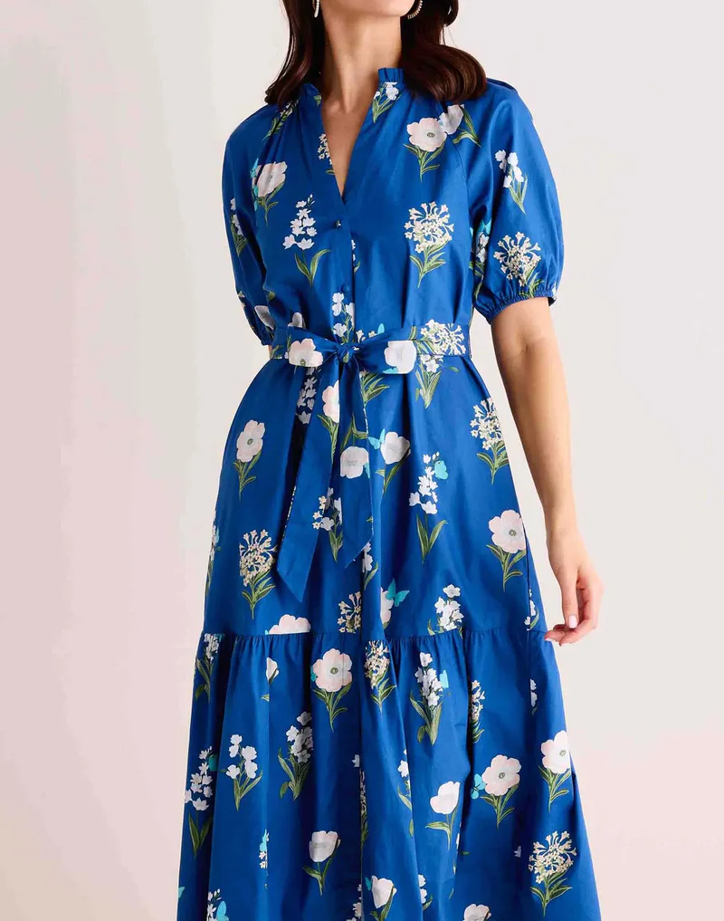 Floral Pattern V-Neck Midi Dress