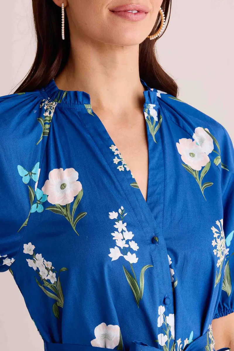 Floral Pattern V-Neck Midi Dress