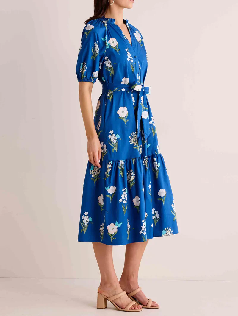 Floral Pattern V-Neck Midi Dress
