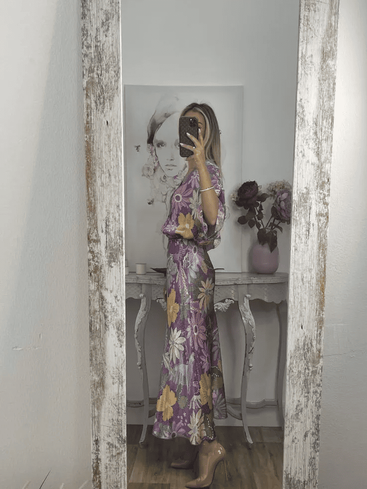 Beautiful Printed Silk Two-Piece Dress