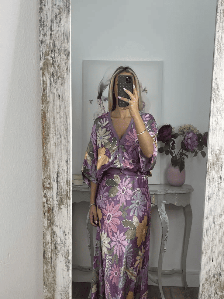 Beautiful Printed Silk Two-Piece Dress
