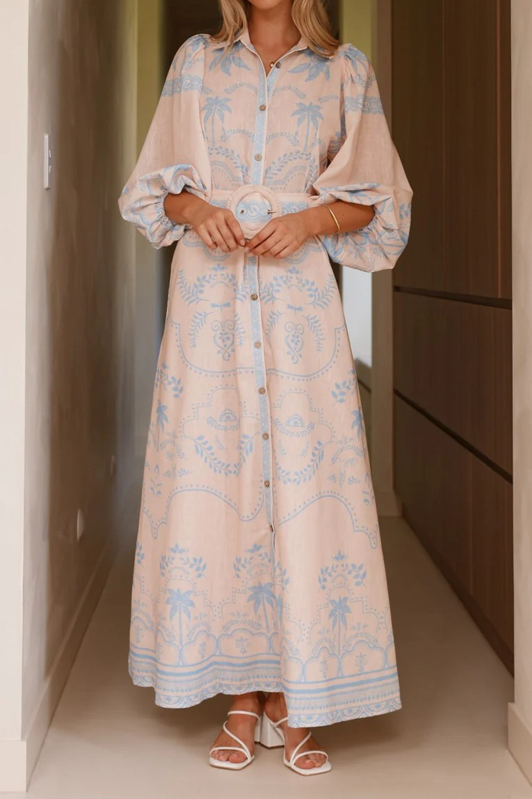 Bubble Sleeve Printed Dress