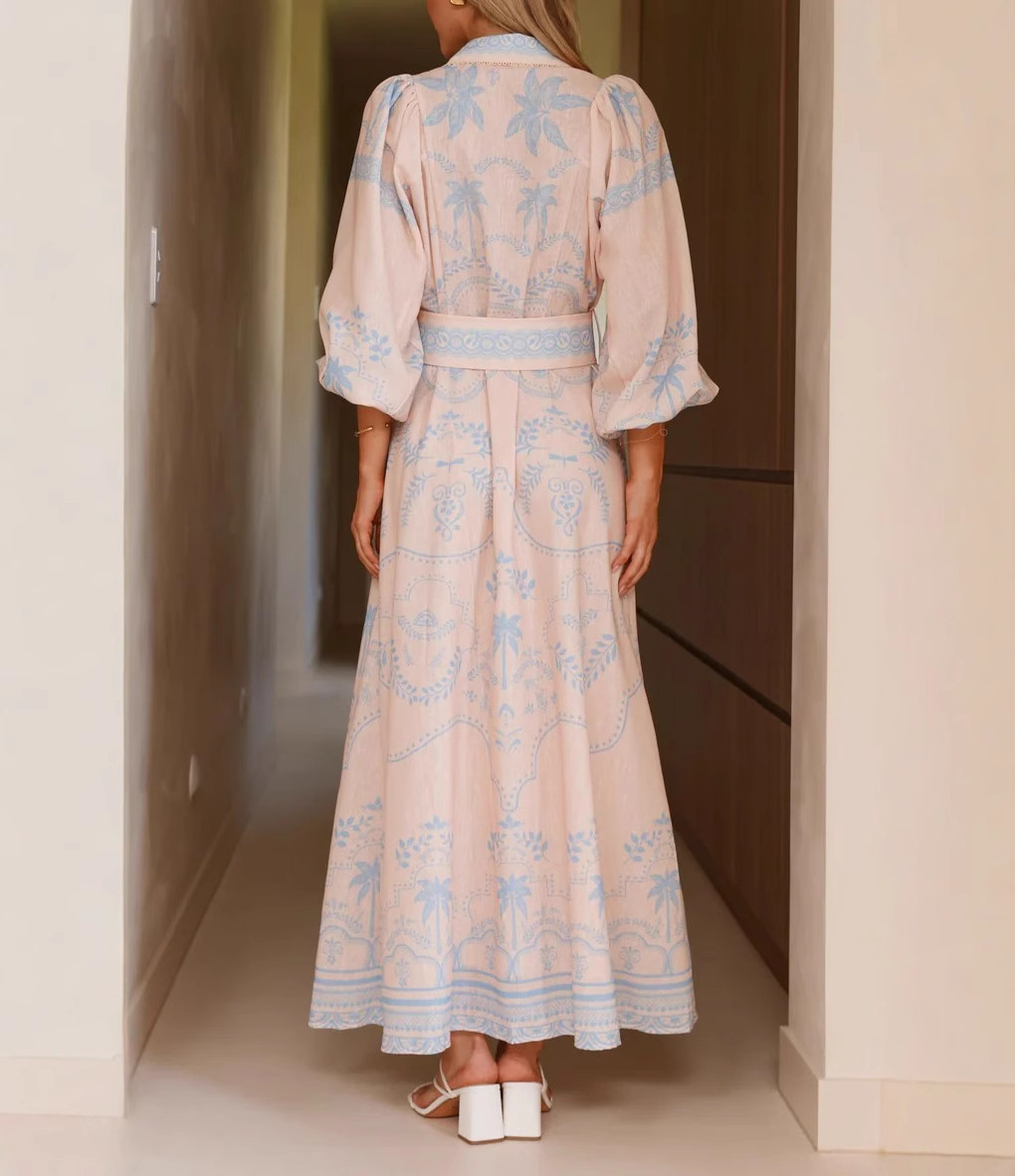 Bubble Sleeve Printed Dress