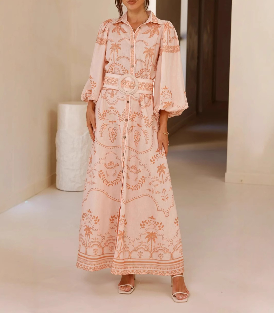 Bubble Sleeve Printed Dress