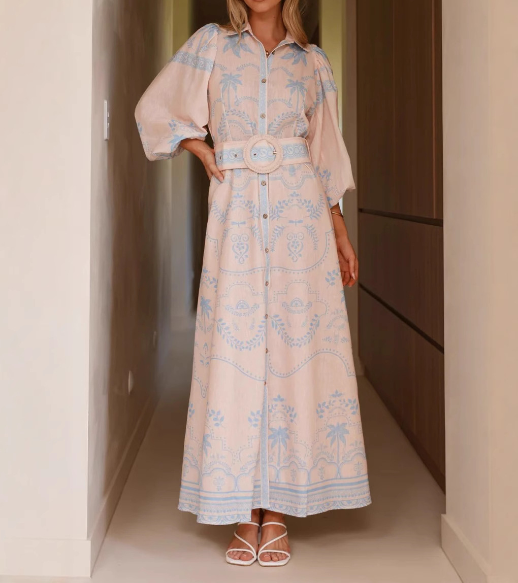 Bubble Sleeve Printed Dress