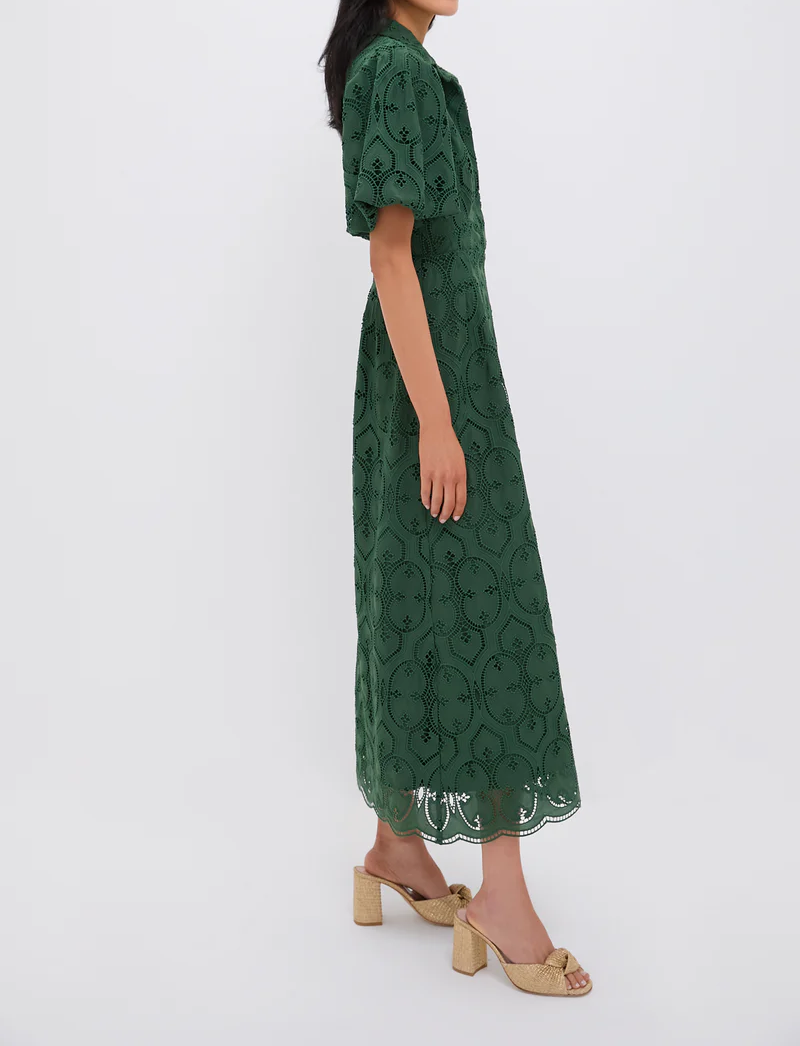 Olive Eyelet Midi Dress