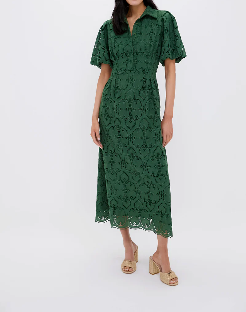 Olive Eyelet Midi Dress