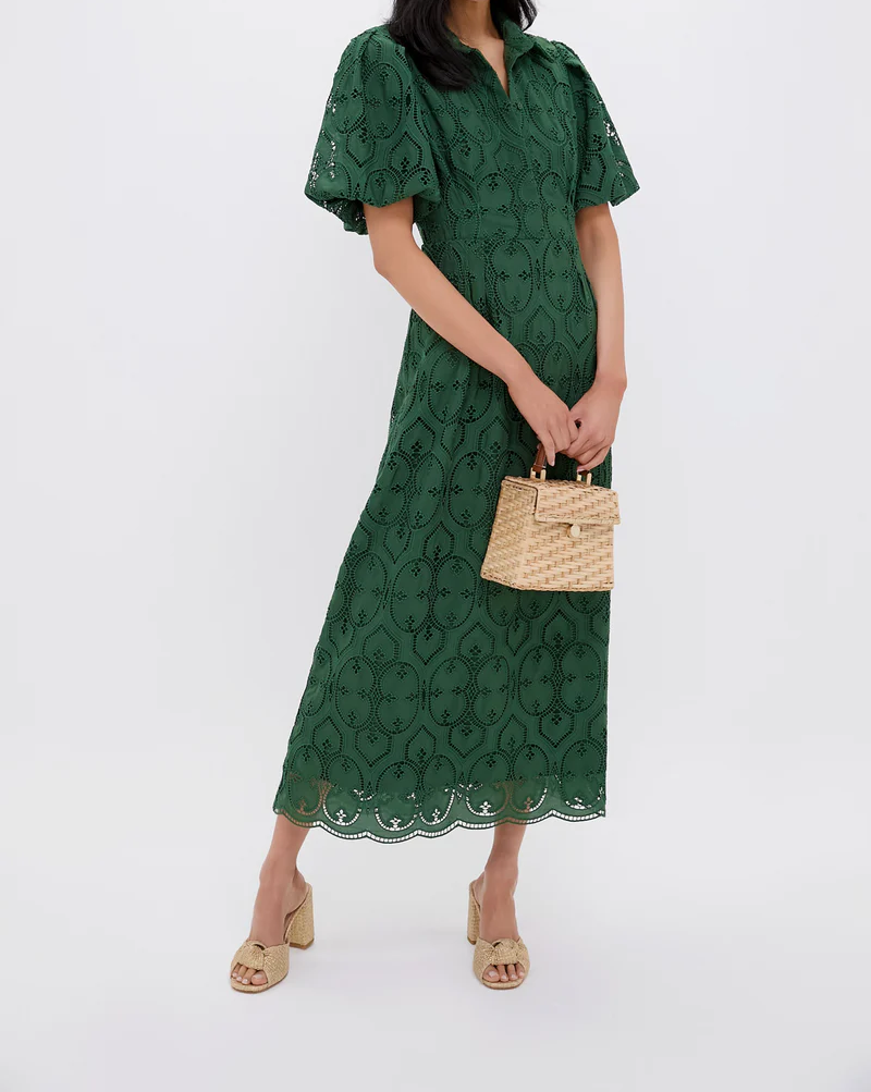 Olive Eyelet Midi Dress