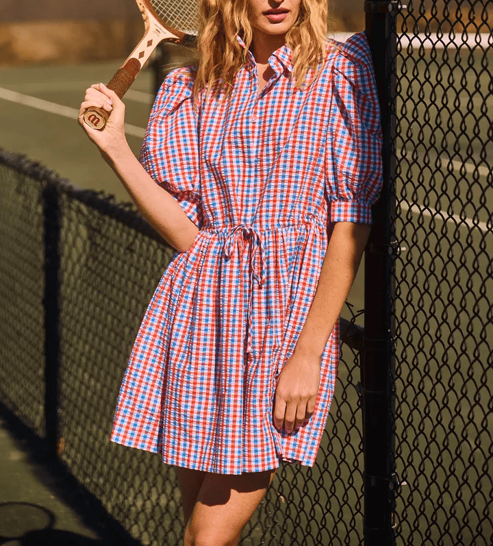Bubble Sleeve Plaid Shirt Dress