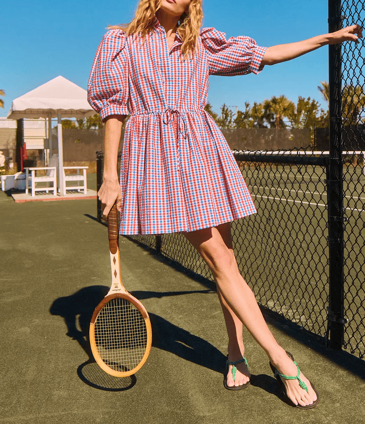 Bubble Sleeve Plaid Shirt Dress
