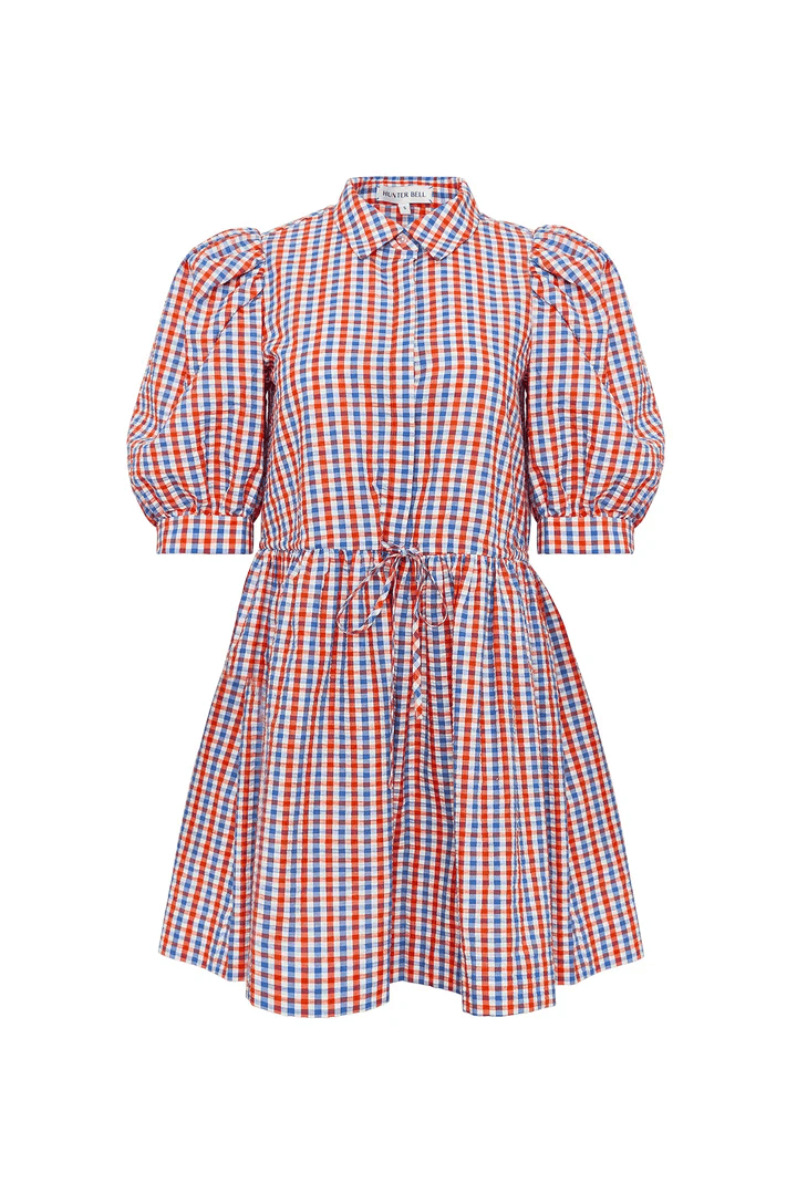 Bubble Sleeve Plaid Shirt Dress