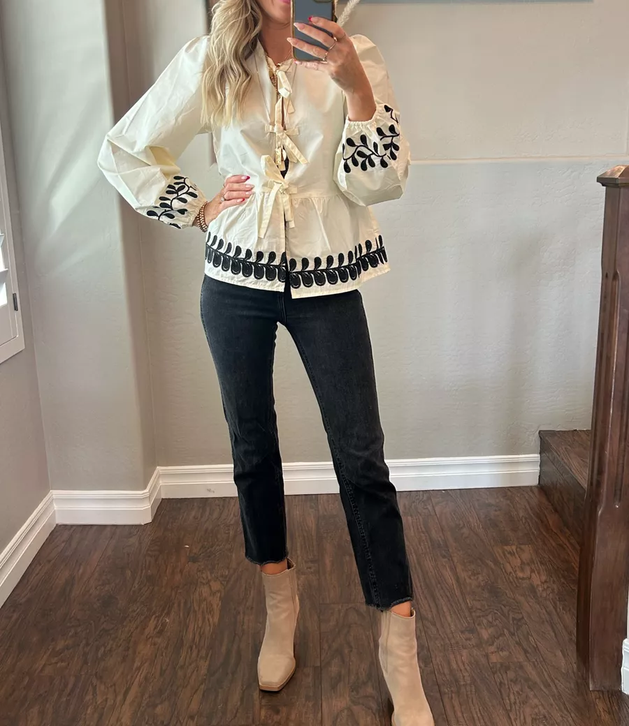 Embroidered Bow Shirt